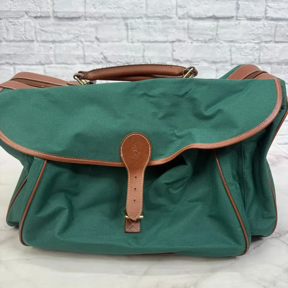 Polo Ralph Lauren Dark Green Canvas Duffle Weekender Bag with Logo